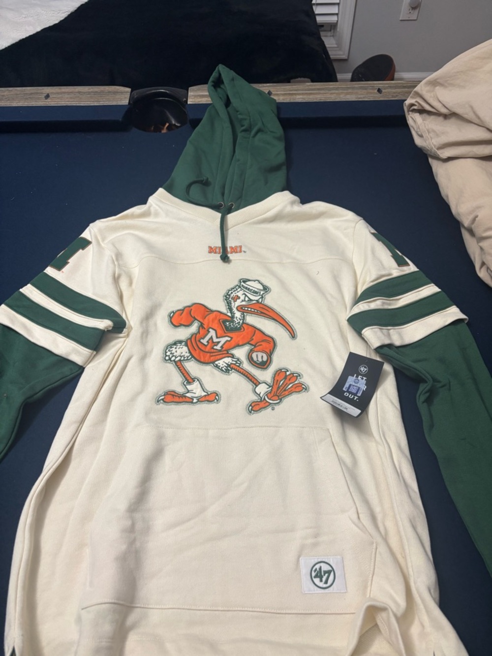 47 Brand Cream and Green Miami Hurricanes Zip-Up Hoodie